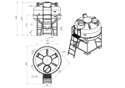 Емкость ЦКТ 3000 л с патрубком 160мм с фланцем под плотность до 1,5 г/см3 белая в обрешетке с лестницей