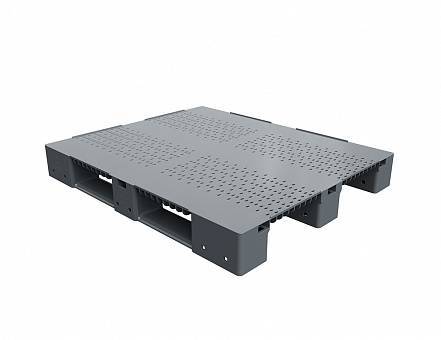 Паллет (поддон) пластиковый усиленный перфорированный на 3-х полозьях, 1200х1000х150 мм, серый [02.114.91.PEF.T10Х]