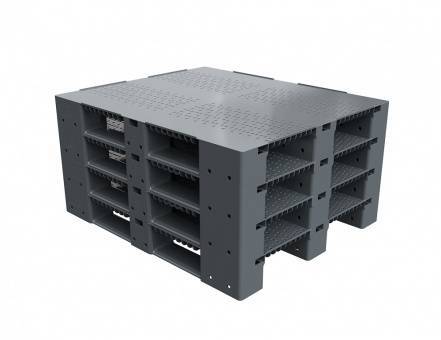 Паллет (поддон) пластиковый усиленный перфорированный на 3-х полозьях, 1200х1000х150 мм, серый [02.114.91.PEF.T10Х]