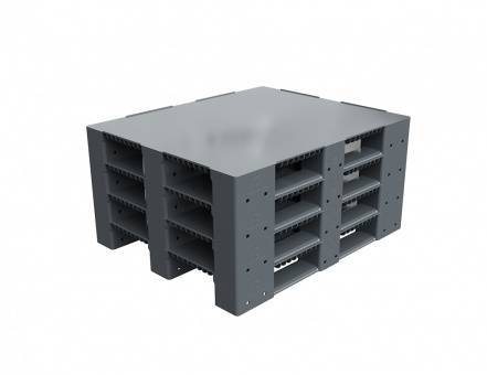 Паллет (поддон) пластиковый усиленный сплошной на 3-х полозьях, 1200х1000x150 мм, серый [02.114F.91.PEF.T10X]