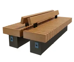 Скамейка стальная «Wood Bench» с USB-входами 2,0 м (одна спинка)