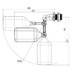 Клапан поплавковый G1 пластик, с доп. коленом, поплавок 760 мл, L= 360 мм