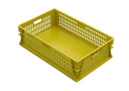 Ящик (лоток) пластиковый с перфорированными стенками, 740х465х200 мм, желтый [740465200-01]