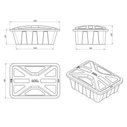 Ванна пластиковая пищевая с крышкой KN, 600 л, 1.0 г/см³, HDPE, синий [121201.0600.601.000]