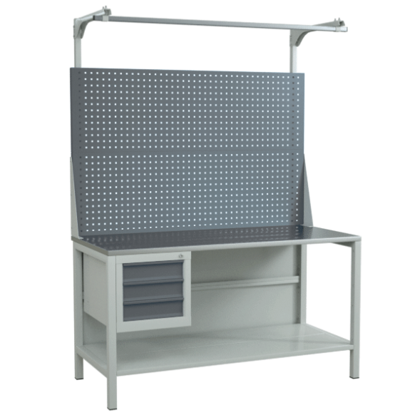 Верстак 1500 с двойным экраном и тумбой для инструментов [17253]