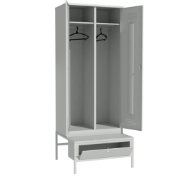 Металлический гардеробный шкаф для раздевалок на подставке с ящиком [12956]