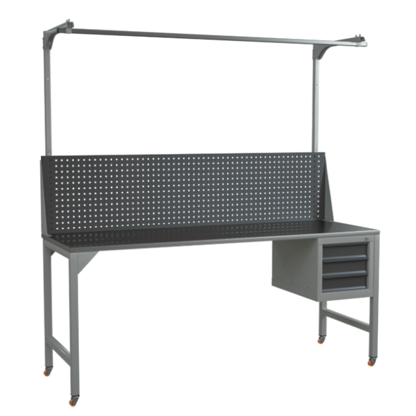 Верстак 2000 с колесами, экраном с консолями и подвесной тумбой с 3 выдвижными ящиками [17066]