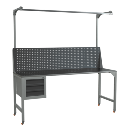 Верстак 2000 с колесами, экраном с консолями и подвесной тумбой с 3 выдвижными ящиками [17069]